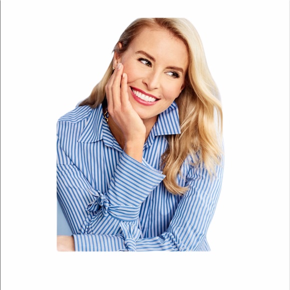 Talbots Tie-Cuff Popover Striped SP - Picture 4 of 6